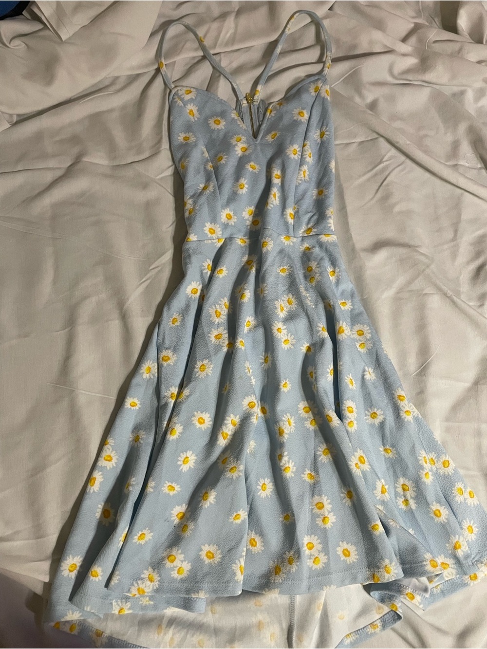 Light Blue Daisy Print Spaghetti Strap Dress